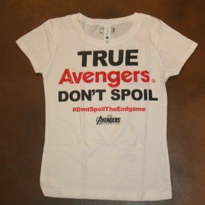 MARVEL True Avengers Don't Spoil the Endgame Girls White T-Shirt Small 5/6 NEW